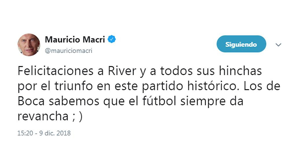 Mauricio Macri felicitó a River y sus hinchas por la cuarta Copa Libertadores	