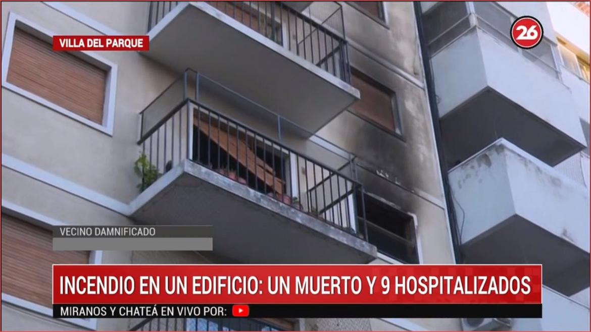 Incendio fatal en Villa del Parque, un muerto y 9 heridos, Canal 26