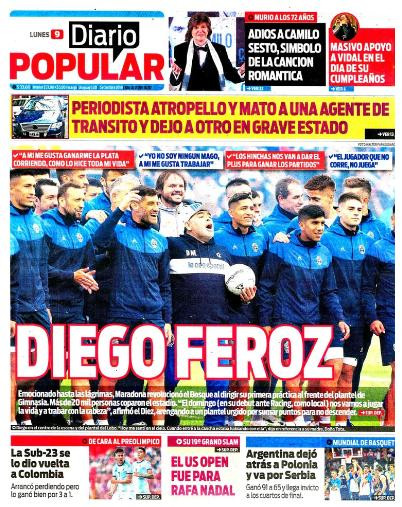 Tapas de diarios, Diario Popular, lunes 9-09-19