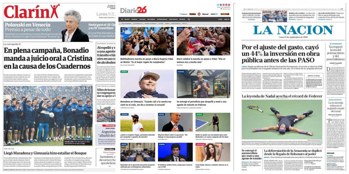 Tapas de diarios, lunes 9-09-19