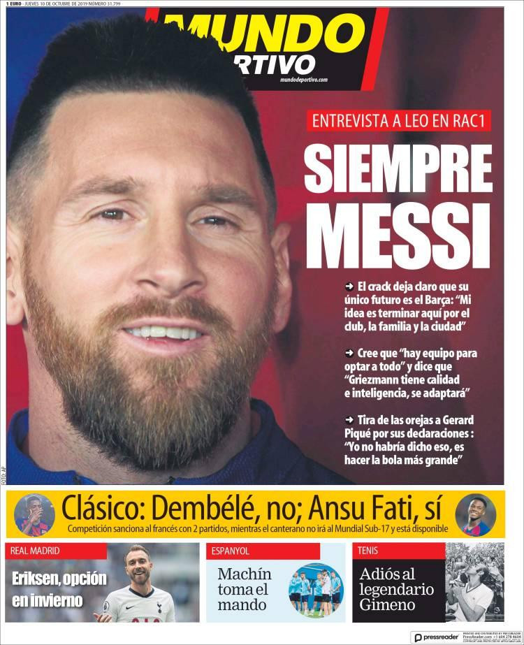 Tapas de diarios, Mundo Deportivo de España, jueves 10-10-19