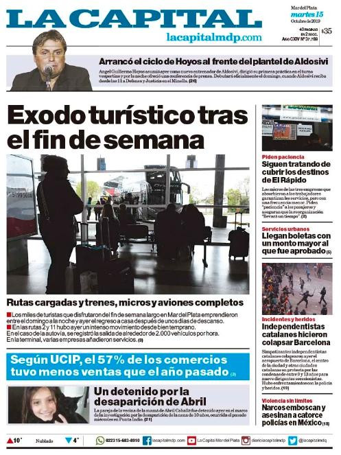 Tapas de diarios, La Capital de Mar del Plata, martes 15-10-19
