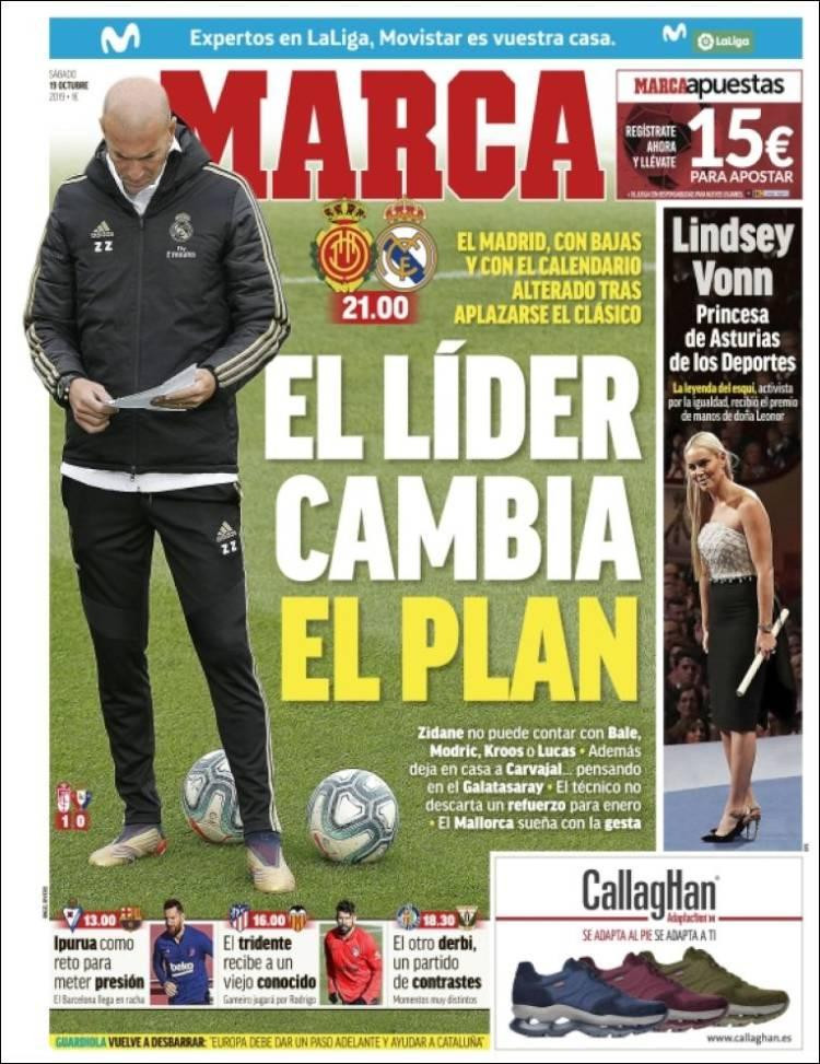 Tapas de diarios, Marca, Sábado 19-10-19	