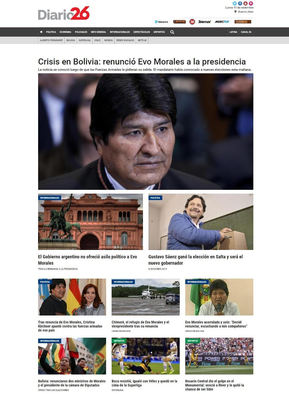Tapas de diarios, Diario 26 lunes 11-11-19