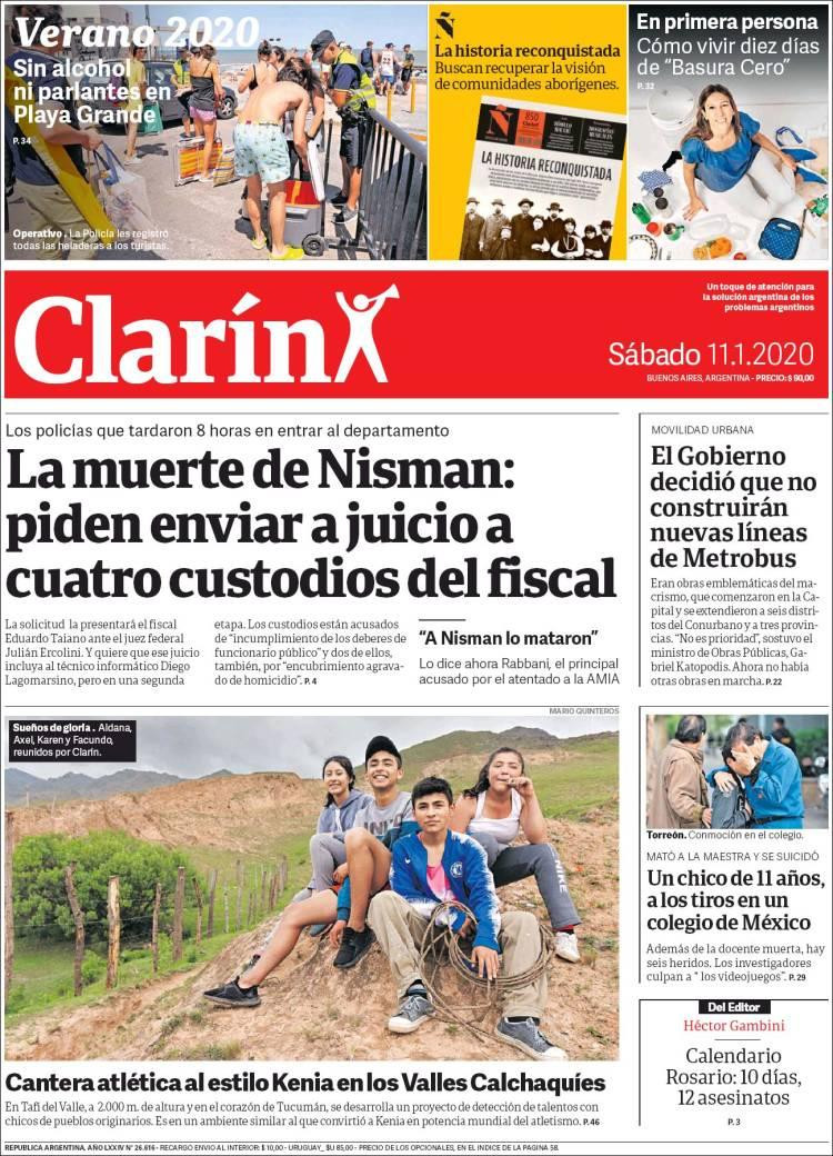 Tapas de diarios, Clarín, sábado 11 de enero de 2020