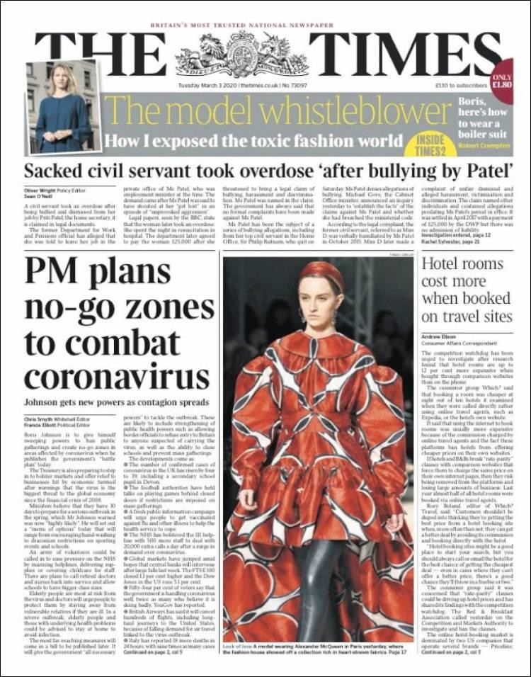 Tapas de diarios, Times, martes 3 de marzo de 2020