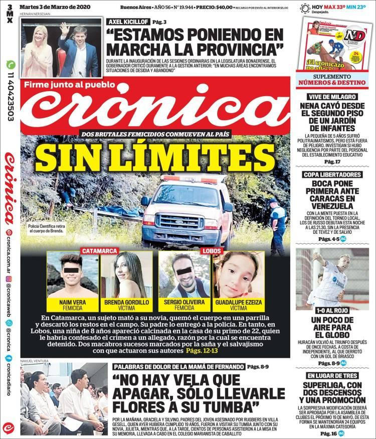Tapas de diarios, Crónica, martes 3 de marzo de 2020