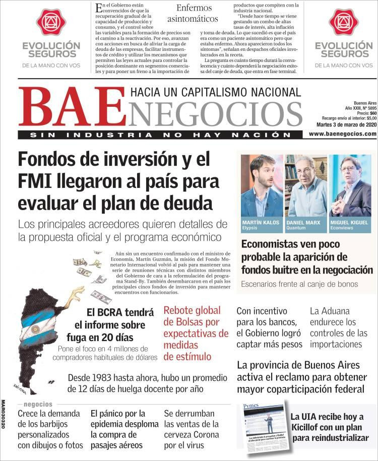 Tapas de diarios, BAE, martes 3 de marzo de 2020