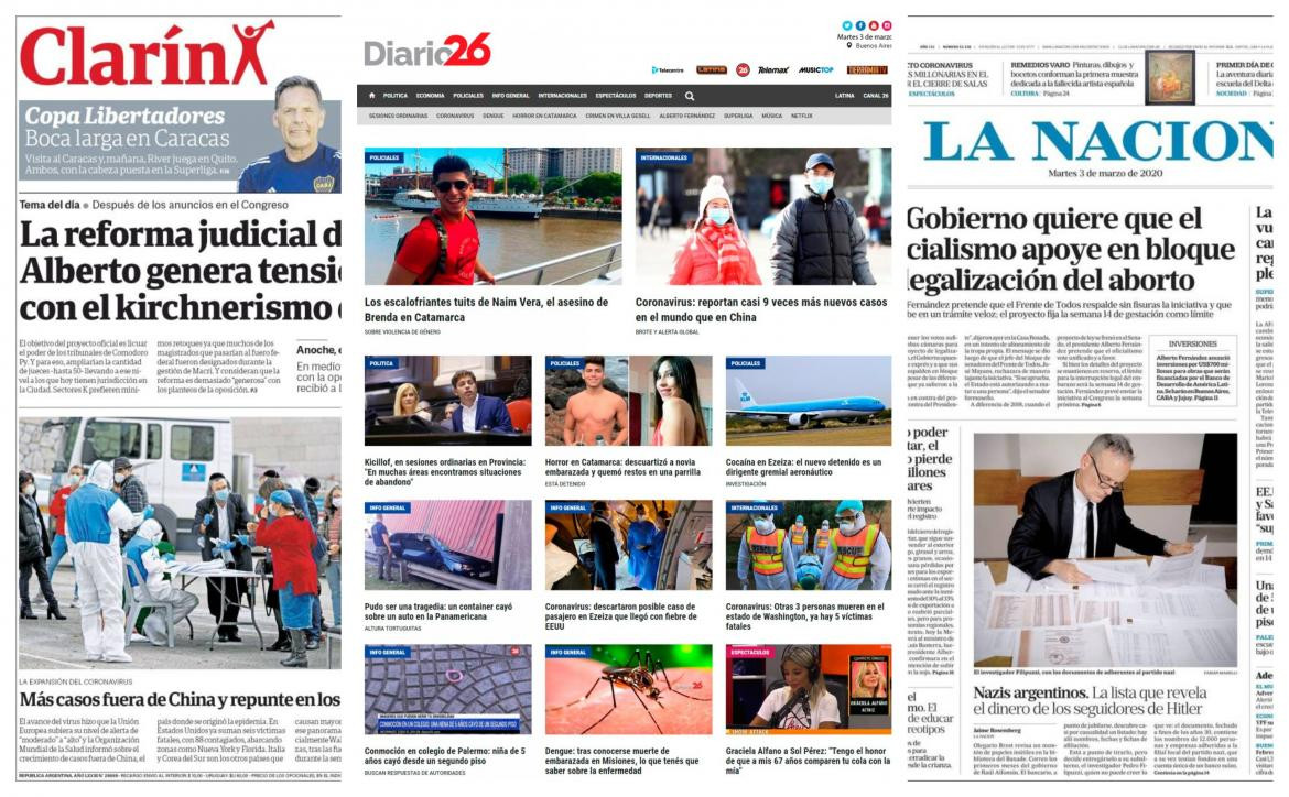 Tapas de diarios, martes 3 de marzo de 2020