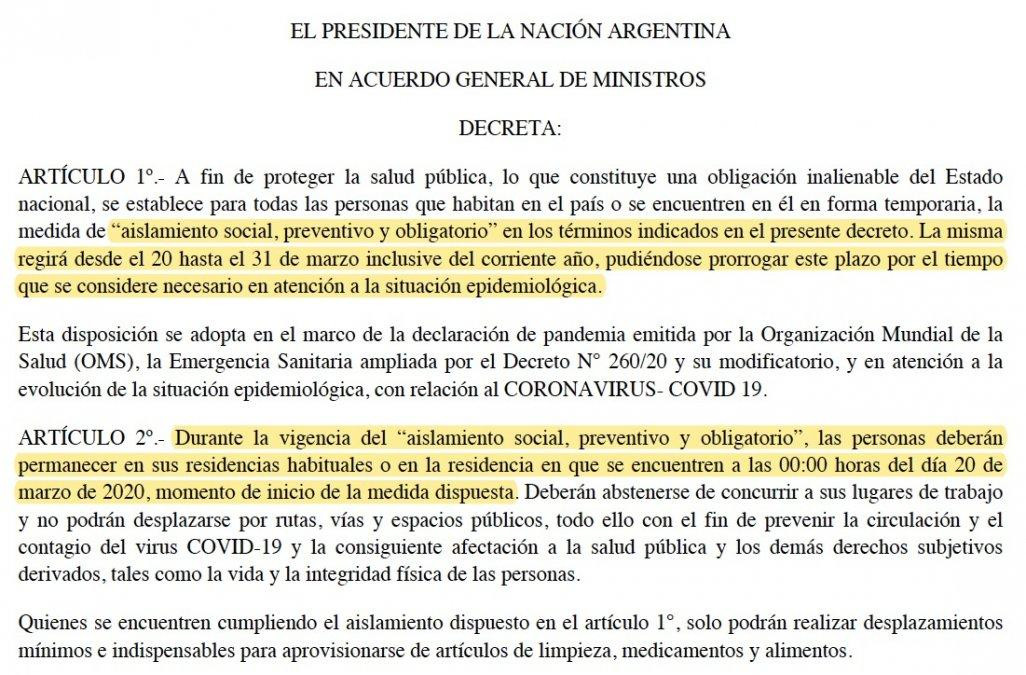 Coronavirus, decreto que limita la circulación y detalla las excepciones, Gobierno de Alberto Fernández