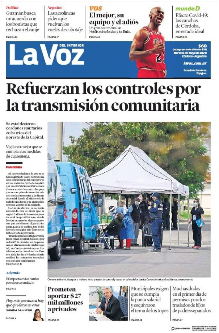 Tapas de diarios, La Voz, martes 5 de mayo de 2020