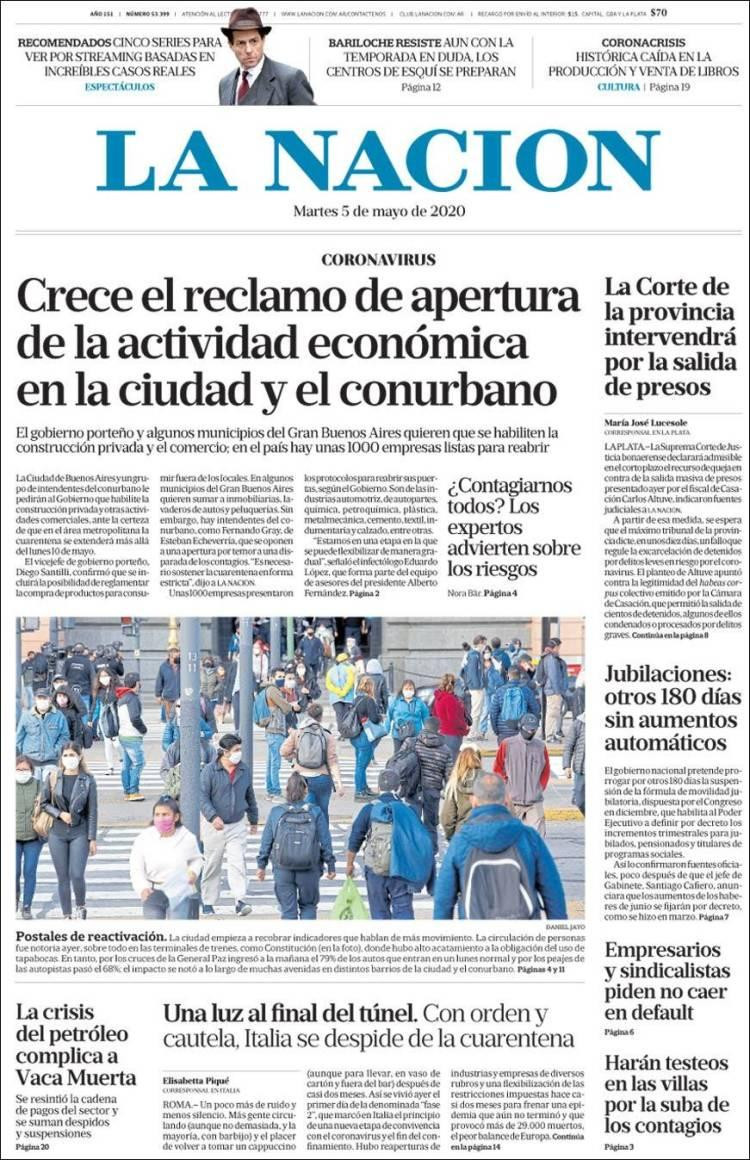 Tapas de diarios, La Nación, martes 5 de mayo de 2020