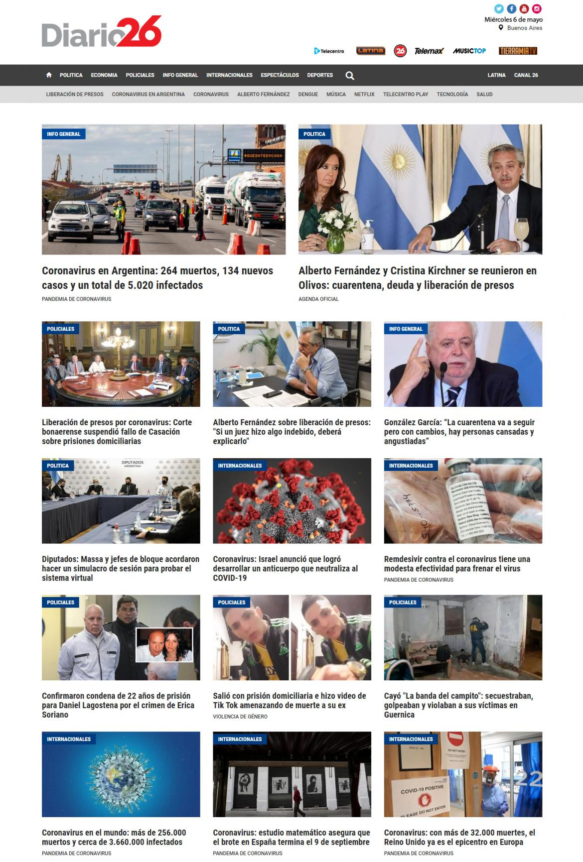Tapas de diarios, Diario 26, miércoles 6 de mayo de 2020