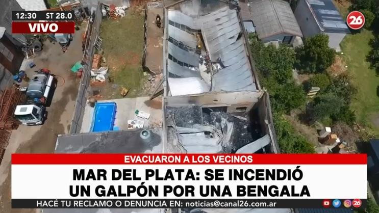 Voraz incendio en un depósito de Mar del Plata por una bengala, CANAL 26