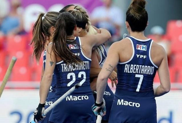 Festejo de Las Leonas en el Mundial de Hockey 2022. Foto: @fihockey.