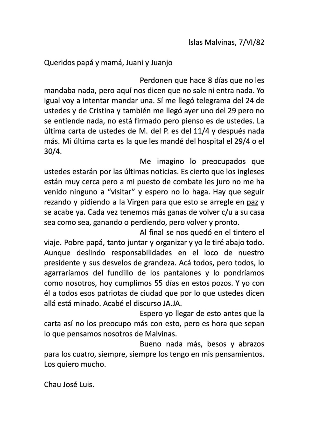Cristina Fernández de Kirchner compartió la carta que escribió un soldado caído en la guerra de Malvinas. Foto: Twitter.