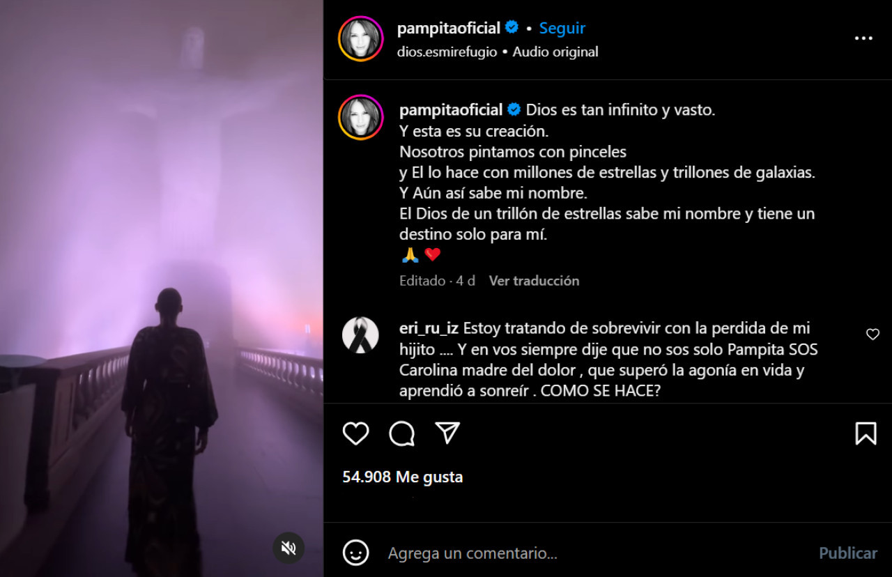La experiencia de Pampita en el Cristo Redentor. Foto: Instagram.