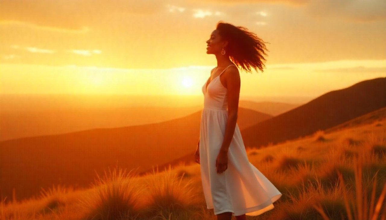 mujer, feliz, paisaje, pensamientos, pensar. Foto: Pexels.
