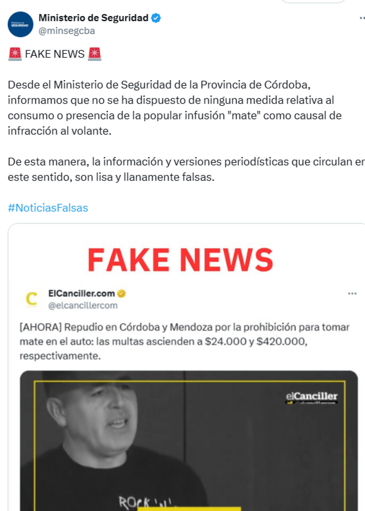 Córdoba desmintió la multa. Foto: X.