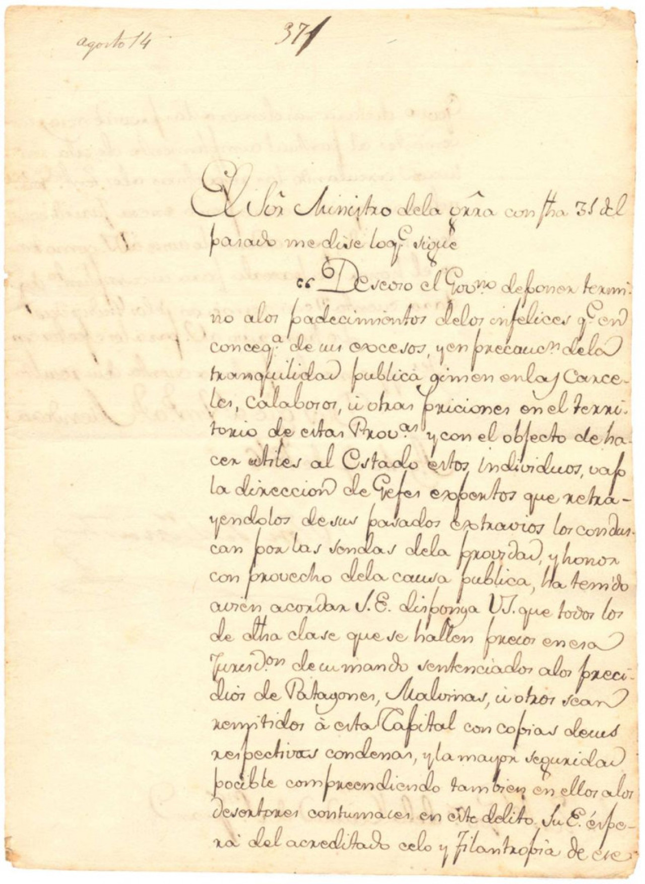 La carta original se exhibe en el Museo Malvinas
